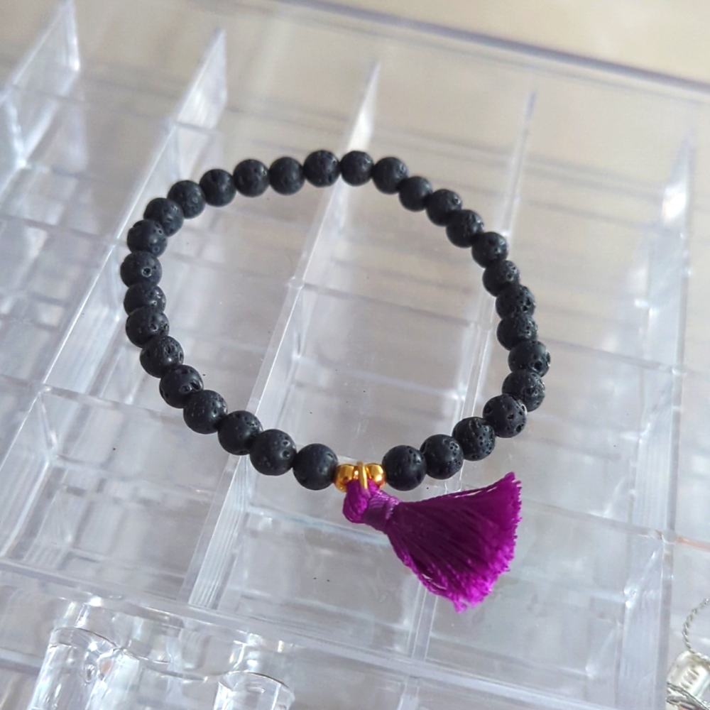 Lava Rock Mala Style Tassel Bracelet